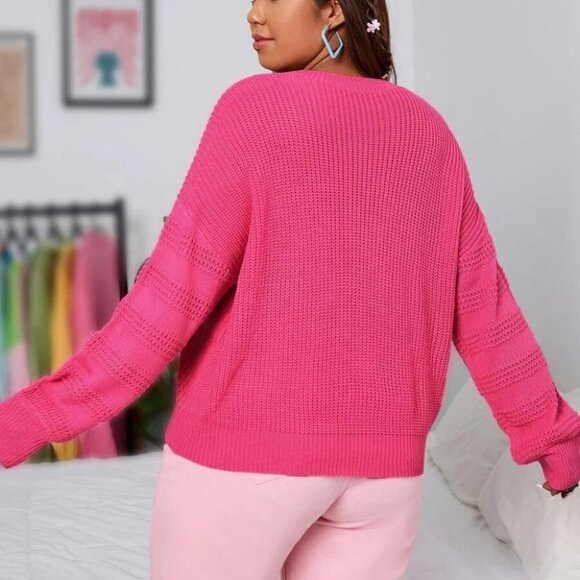 Plus Size Pink Knit Sweater Top - Picture 3 of 5